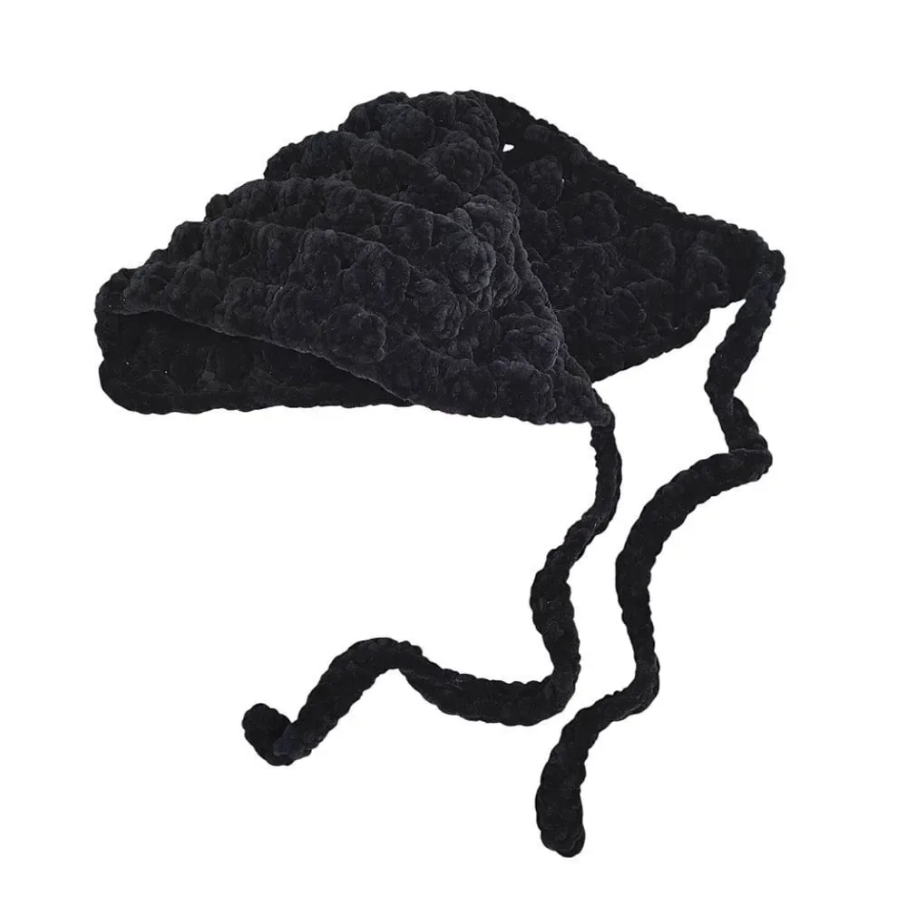 Handmade Black Chunky Wide‎ Yarn Crochet Head Scarf Bonnet NEW